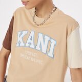 KARL KANI  Serif Crop Block Tee - Sand/Light Sand/Brown
