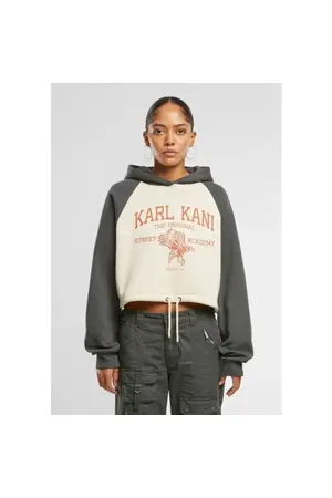 KARL KANI WOVEN SIGNATURE STREET ACADEMY CROP RAGLAN Γυναικείο Φούτερ - Εκρού / Μαύρο