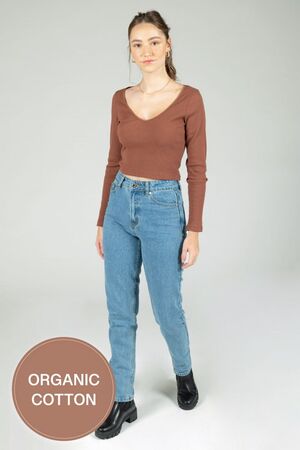 24COLOURS SLIM MOM JEANS  WET FLOOR - LIGHT BLUE