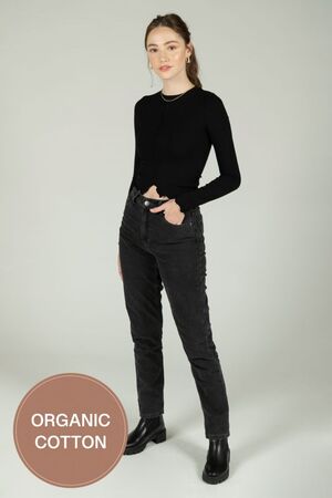 24COLOURS SLIM MOM JEANS  WET FLOOR - BLACK