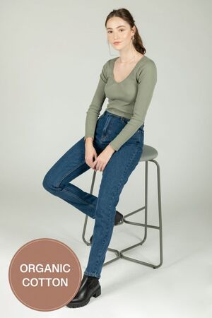 24COLOURS SLIM MOM JEANS  WET FLOOR - DARK BLUE