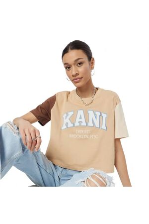 KARL KANI  Serif Crop Block Tee - Sand/Light Sand/Brown