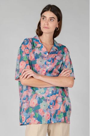 24COLOURS Oversized Floral Shirt - Blue