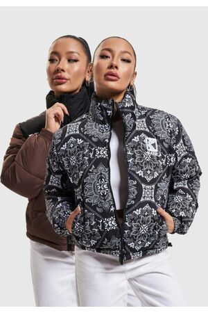 KARL KANI RETRO PAISLEY REVERSIBLE BLOCK PUFFER JACKET - Black/Brown