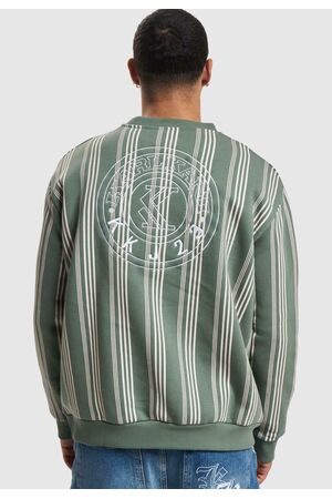 KARL KANI SMALL SIGNATURE STRIPPED CREWNECK - Dusty Green