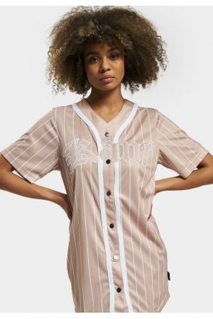 KARL KANI WOVEN SIGNATURE OLD ENGLISH BASEBALL DRESS - Taupe White