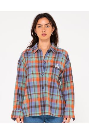 RUSTY NOAH LONG SLEEVE PLAID OVER SHIRT - Windsor Blue