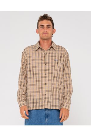 RUSTY DATSUN CHECK LONG SLEEVE SHIRT - Light Khaki