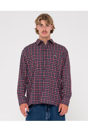 RUSTY DATSUN CHECK LONG SLEEVE SHIRT - Navy/Red