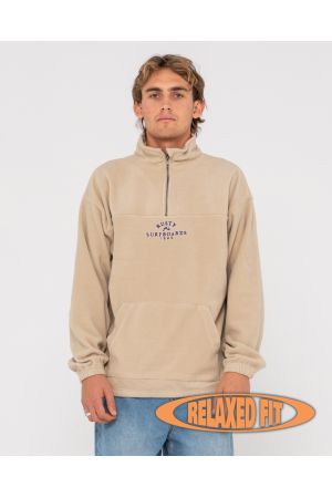 RUSTY MIDDLE SECTION RELAXED CREW POLAR FLEECE - Light Khaki/Royal Blue